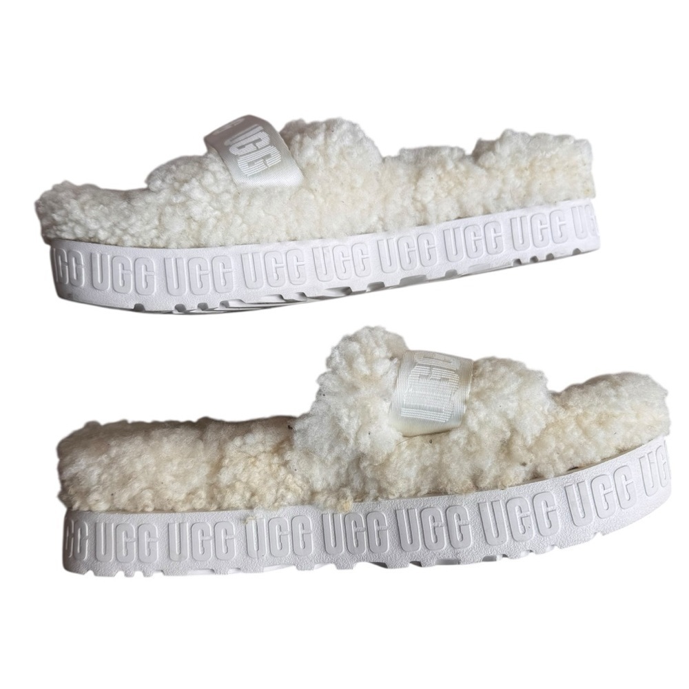 UGG - Fluffita Slide White Shearling Platform Sandals Sz 9 - Picture 8 of 13